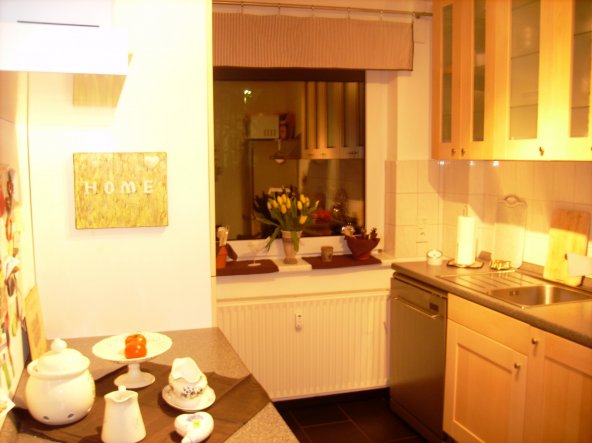 obwohl etwas gelb-stichig gibt das Foto einen ganz guten Gesamteindruck der Küche (leider keine weiße Landhaus- bzw. Wohn-Küche - wie ich sie ja liebe